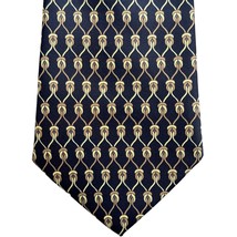 Rene Chagal Men&#39;s Handmade Necktie Tie Myung Ju Silk Navy Blue Tan 52x4 - $9.89