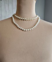 Vintage Faux White Pearl Necklace Long 17” Screw Back Double Up - £19.74 GBP