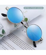Mens Round Polarized Sunglasses Blue Mirror Retro Rock Vintage Hippie Sh... - $14.50