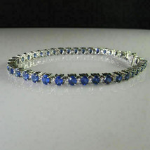 15.00 Ct Sapphire &amp; Diamond 14k White Gold FN Silver Tennis Bracelet 7.5&quot; - £152.34 GBP