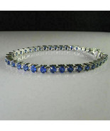 15.00 Ct Sapphire &amp; Diamond 14k White Gold FN Silver Tennis Bracelet 7.5&quot; - £148.61 GBP
