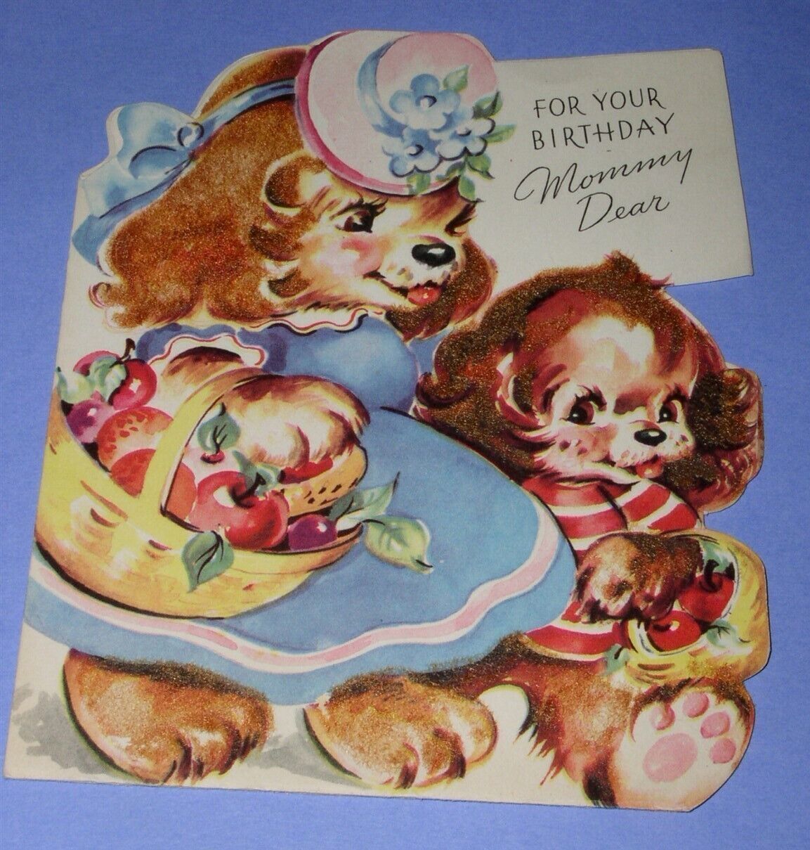 Primary image for AMERICAN GREETINGS BIRTHDAY CARD VINTAGE 1940's MOMMY FLOCK SURFACE SCRAPBOOKING