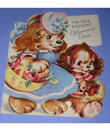 AMERICAN GREETINGS BIRTHDAY CARD VINTAGE 1940&#39;s MOMMY FLOCK SURFACE SCRA... - $20.50 CAD