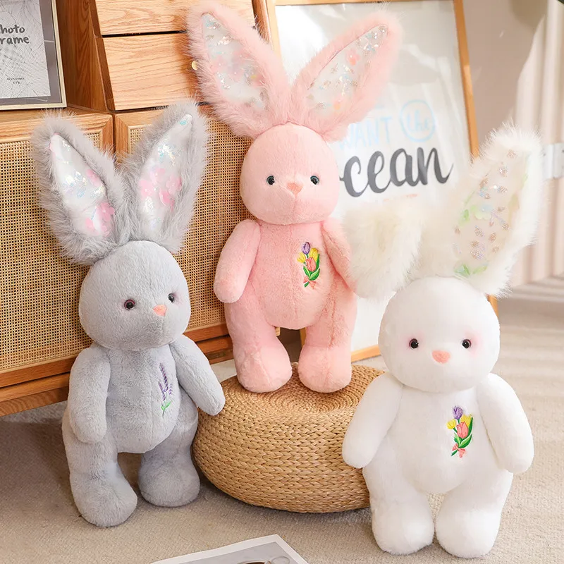 Creative Fluffly Bunny Dolls With Swinging Ears Rabbit Babys Appease Pillow for - $76.77