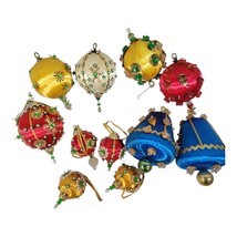 Vintage Handmade Silk Satin Christmas Ornament Push Sequins Pins Beaded Lot MCM - £24.74 GBP