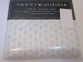 Tommy Hilfiger MELROSE Aqua White Floral Dot 3P Twin Sheet Set - $38.75