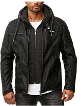 Red Bridge Men&#39;s Faux Leather Jacket Biker Jacket with Hood 2in1 2019 - £118.86 GBP