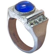 ART DECO UNCAS NOS BLUE POOL OF LIGHT CRYSTAL STERLING RING Size 8 HEAVY... - $55.00