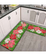 Non-slip two-piece M kitchen mat  Flannel poinsettia - £37.59 GBP