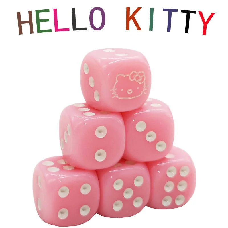 Hello Kitty Dice 6 Pcs/set 14Mm Pink Gold Sieve Kawaii Cartoon Game Props Bar - £6.01 GBP+