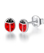 Spring Cute 925 Sterling Silver Exquisite Earrings Heart Red Ladybug Stu... - £15.93 GBP