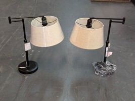 Set of 2 - 23&quot; Tall Table Desk Lamp Rubbed Bronze Base White Tan Lampsha... - $9.90