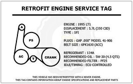 1995 LT1 5.7L Trans Am Retrofit Engine Service Tag Belt Routing Diagram ... - $14.95