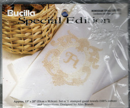 Vintage Bucilla Special Edition Stamped Monogram Guest Towel Set Cross Stitch - £11.00 GBP