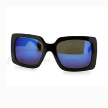 Damen Übergröße Sonnenbrille Schwarz Quadrat Rahmen Mehrfarbig Spiegel Linse - £6.93 GBP