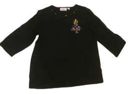 Quaker Factory Ladies Top Christmas Tree Sequins Gems Bead Holiday XS Black NWOT - £24.51 GBP