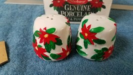 Vintage Amhearst Poinsettia Salt Pepper Shakers Christmas - £5.97 GBP