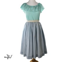 Vintage 50s Blue Check Cotton Skirt w Crinoline Elastic Waist 26-30&quot; - H... - £31.97 GBP