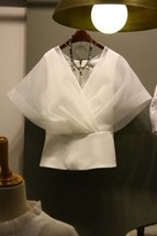 Spring Summer Organza Shirt Women New Fashion Pure-color V-neckline Gauze Top La - £79.28 GBP