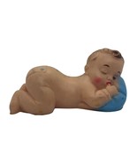 Vintage Rubber Squeaker 1960s Sleeping Baby Toy With Blue Pillow - €20,54 EUR