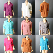 Womens Button Down Shirt Loose Fit Chiffon Casual Sheer Career Top Blous... - $27.41 CAD