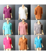 Womens Button Down Shirt Loose Fit Chiffon Casual Sheer Career Top Blous... - $27.41 CAD