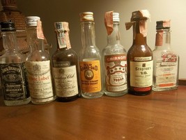 Seven Vintage 1960s Era Miniature Liquor Bottles Old Grand Dad Seagrams ... - $16.82