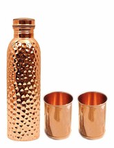 Copper Hammered Water Bottle Pure Leak Proof and Copper Tumbler Hammered Finsh - £26.59 GBP