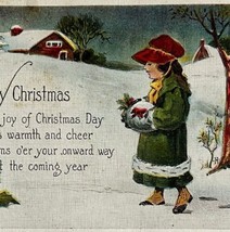 1920 A Happy Christmas Winter Scene Linen Type Postcard Posted Maine DWN10A - $14.99