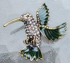 Austrian Crystal on Enamel Beautiful Hummingbird Brooch - £8.73 GBP