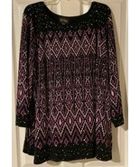 Bob Mackie Long Sleeve Sparkle Placement Print Knit Top Orchid Large Hol... - £22.68 GBP