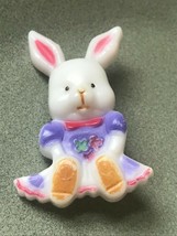 Vintage White Plastic Easter Bunny in Purple Dress Holiday Pin Brooch – 2 and 1/ - £7.50 GBP