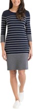Hilary Radley Ladies&#39; 3/4 Sleeve Dress Navy / Grey Stripe - Size MEDIUM - £15.71 GBP