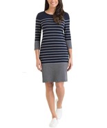 Hilary Radley Ladies&#39; 3/4 Sleeve Dress Navy / Grey Stripe - Size MEDIUM - £15.92 GBP