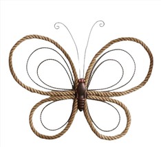 Butterfly Wall Plaque With Brown Hemp Rope Metal Wing Accents 28" Wide Nautical image 2