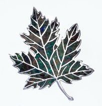 Vintage Mexican Sterling Silver Leaf Brooch with Turquoise Inlay - $78.40