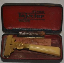 Rare! Vintage Schick Injector Gold Safety Razor with Case  - $46.74