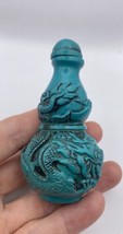 Vintage Dragon Perfume Snuff Bottle Blue Carved Resin - £42.78 GBP