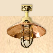 Nautical Marine Ceiling Light Antique Brass Ceiling Fixture With Copper Shade - £111.01 GBP