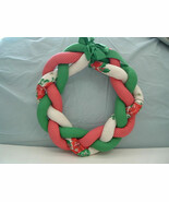 Christmas braided wreath country calico fabric hand crafted with bow red... - $33.94 CAD