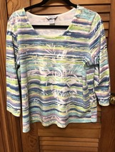 Francisco by Koret 3/4 Sleeve Stripe Leaf/Fern Print Top XL - $18.00