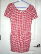 Vtg Red Gingham dress Pockets lined Covered buttons santa fe jim trembla... - $39.59