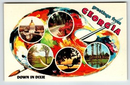 Postcard Greetings From Georgia Chrome Paint Pallet Paintbrush Down In Dixie - £6.07 GBP