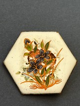 Vintage White Enamel w Blue Flowers Solid Copper Octagon Brooch Pin – 1 and 7/8t - £8.88 GBP