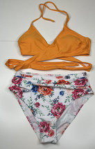 Aqua eve NWT women’s large bikini 2 piece yellow floral swimsut G2 - $14.36