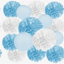 Blue &amp; White Blossoms: 15pcs Tissue Paper Flowers for Wall Decor, Lanter... - $54.44