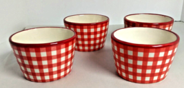 Vintage Checkered Ceramic Serving Bowl Red And White Lot Of 4 Dinner - Stoneware - £30.66 GBP