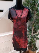 Mossimo Womens Black Burgundy Tie Dye Polyester Round Neck Shift Dress Size XL - £20.70 GBP