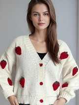 Crochet Strawberry V-Neck Long Sleeve Cardigan - $38.84