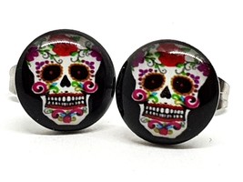 Boucles d&#39;oreilles Sugar Skull Edgy Day Of The Dead Mexico Tattoo Stud... - £3.80 GBP